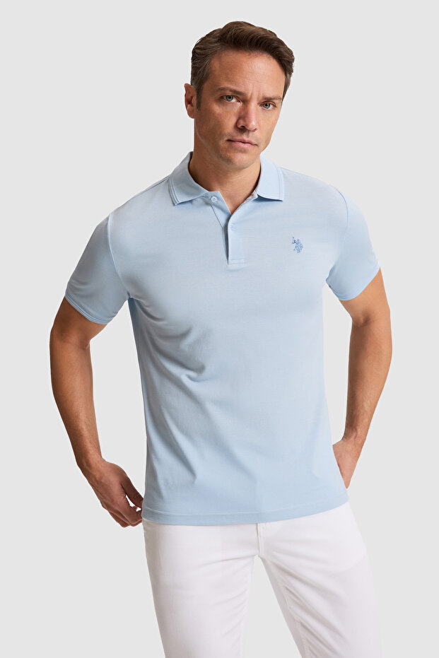 Men's Light Blue Regular Fit Polo Collar Basic T-Shirt 50324938-Vr003