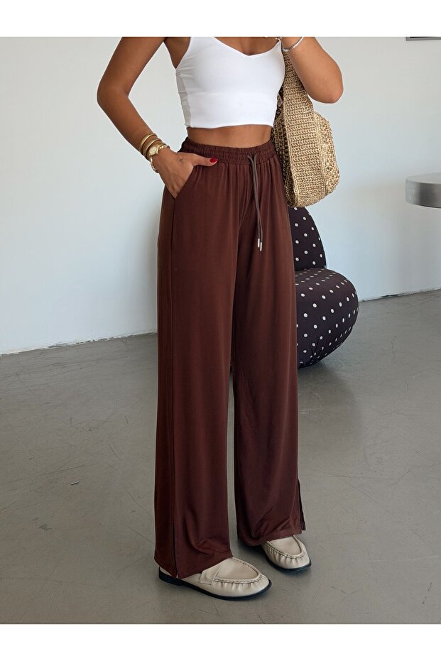 Sandy Slit Pants - Brown - 4