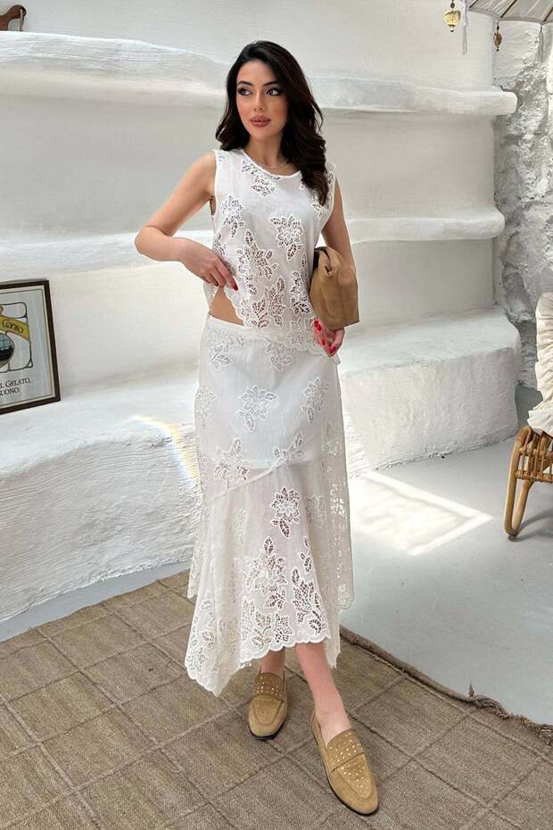 Guipure Embroidered Blouse Skirt Set