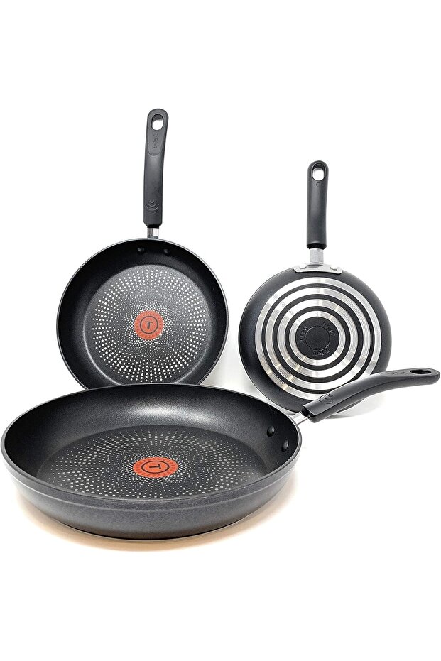Elite Ceramic Non-Stick Fry Pan Set, 3 Piece, Thermo-Spot, 8, 9.75 & 11.25 Inch, Aluminum - Black