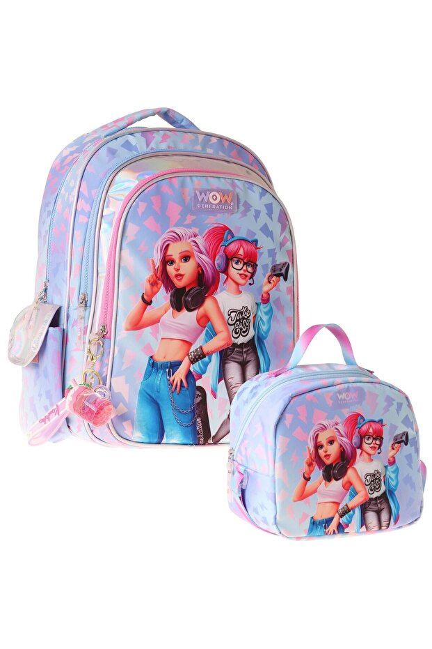 مجموعة حقائب مدرسية كول دبل - أزرق - وردي بنمط رائع للفتيات SETWG-W6039B