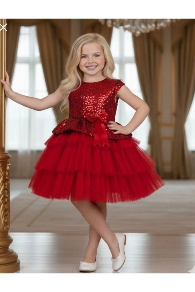 Girls' Sequined Princess Ball Gown – Stylish Kids' Special Occasion Dress with Layered Tulle Skirt and Satin Bow