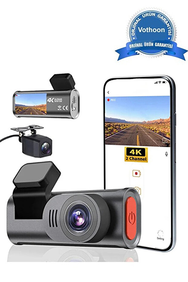 كاميرا سيارة 4K مع واي فاي وكاميرا مزدوجة ورؤية ليلية ومستشعر G بزاوية 170 درجة