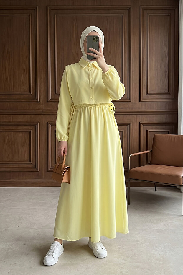 Shirt Detailed Long Dress Set -Yellow