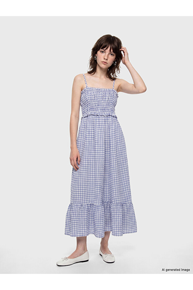 Nevavm Plaid Rope Strap Waist-Sitting Dress with a Difference