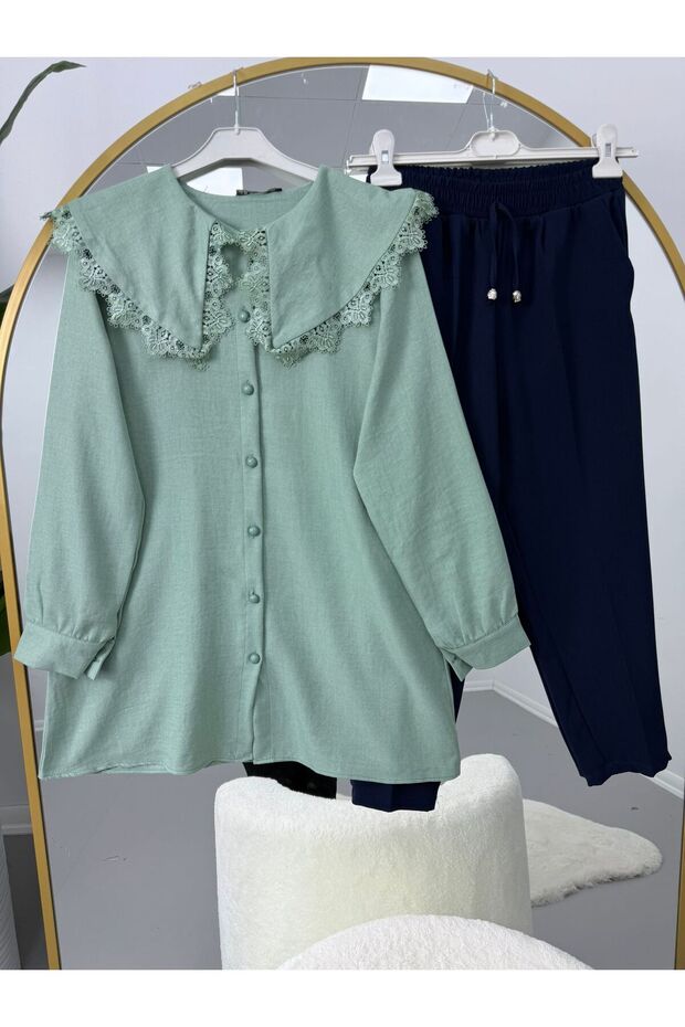Lace Collar Detailed Trouser Suit