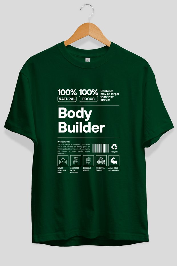Body Builder Oversize Front Printed Green T-Shirt 100% Cotton Streetwear Premium Comfortable Fit