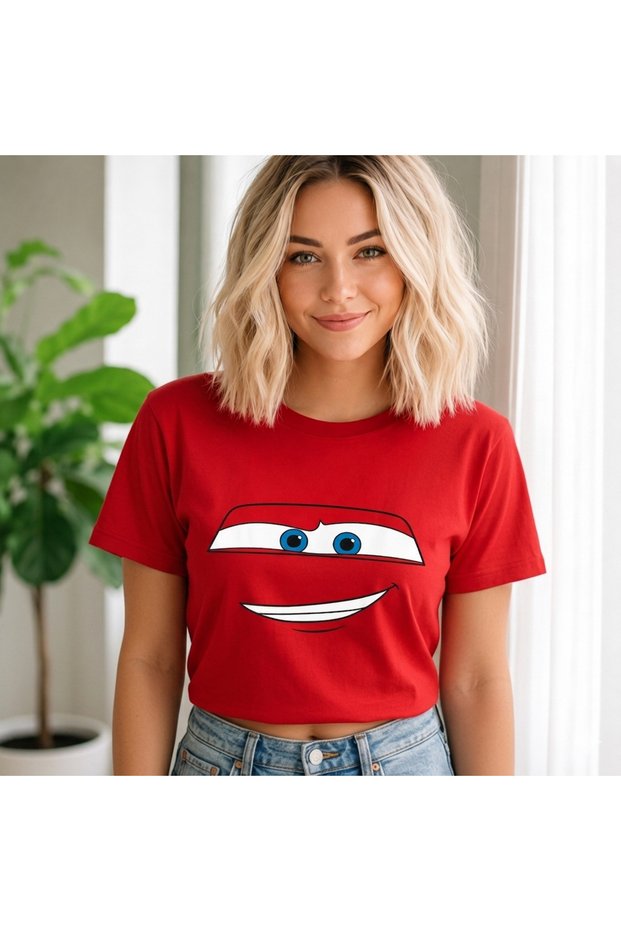 Unisex Oversize T-Shirt Red Vehicle Printed 100% Cotton T-Shirt Comfortable Fit