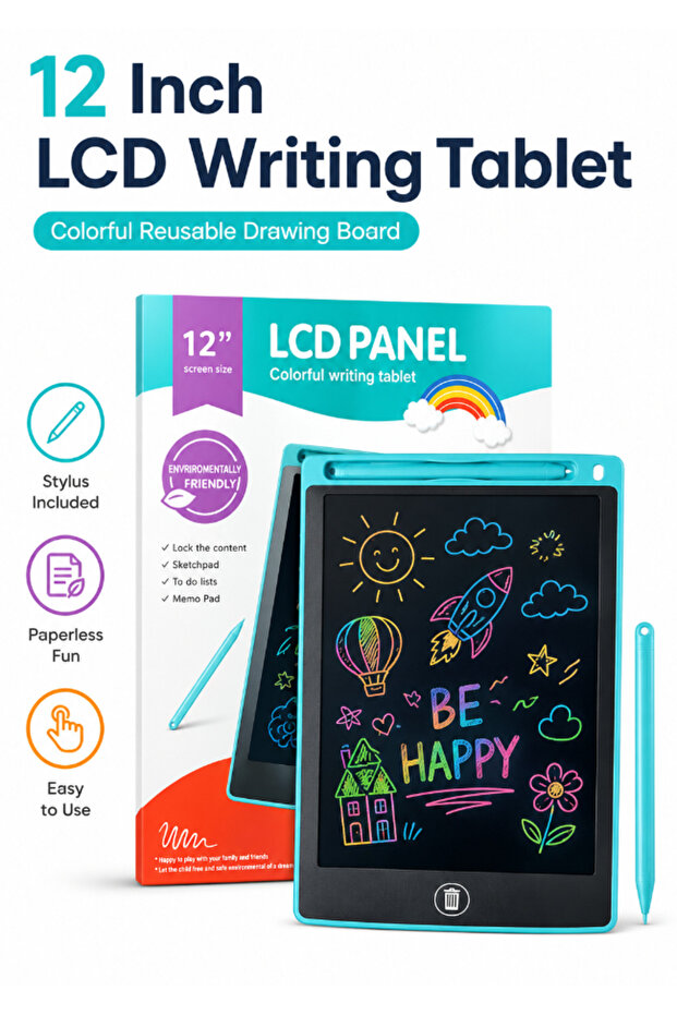 12 Inch Colorful LCD Writing Tablet Kids Erasable Doodle Drawing Board with Stylus