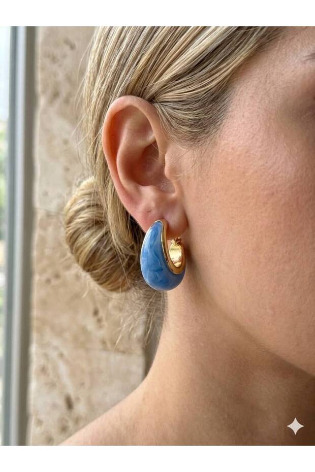 Blue Marble Pattern Gold Steel Earrings Waterproof Modern Women's Earrings