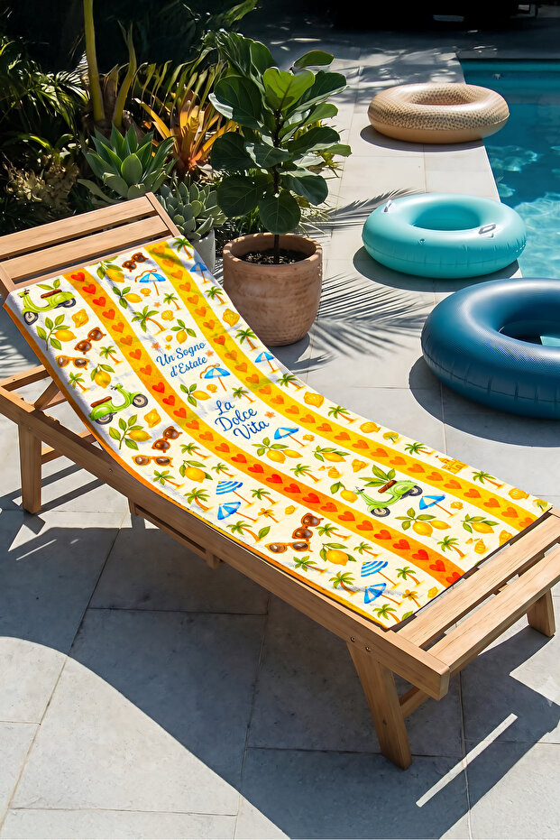 Lemon Tropical Marine Beach Towel-Mediterranean Italian Summer Themed Yellow Quick Drying Microfiber Towel