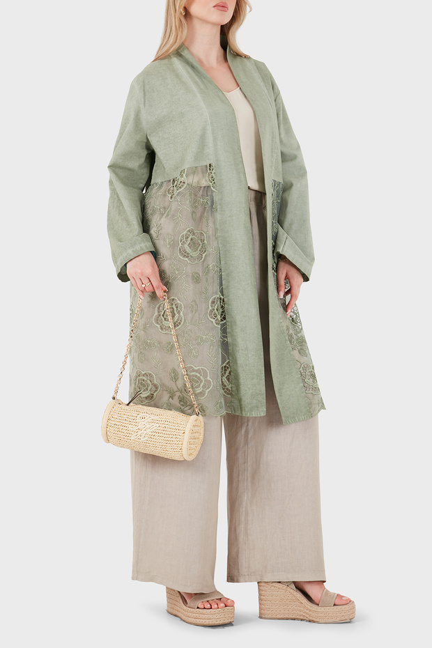 100% Linen Lace Detailed Kimono Kimono 6909330