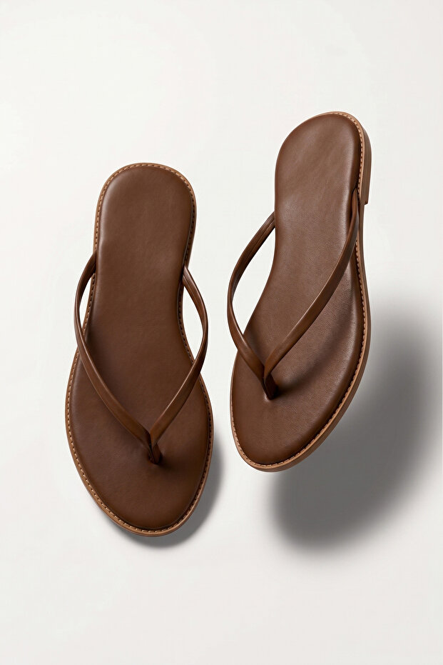 Women's Brown Flat Sole Flip-Flop Casual Sandals Comfortable Stylish Thin Strap Summer Pool Sea Beach Slippers