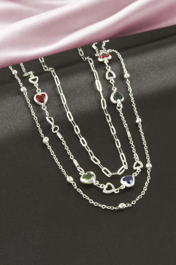 Heart Crystal Stone Triple Necklace