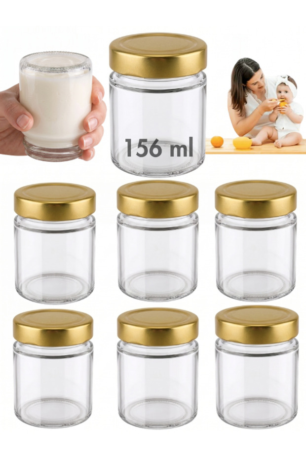 6 Pieces Gold Metal Deep Lid Transparent Glass Baby Food Container Candle Holder Jam Jar 156 ml