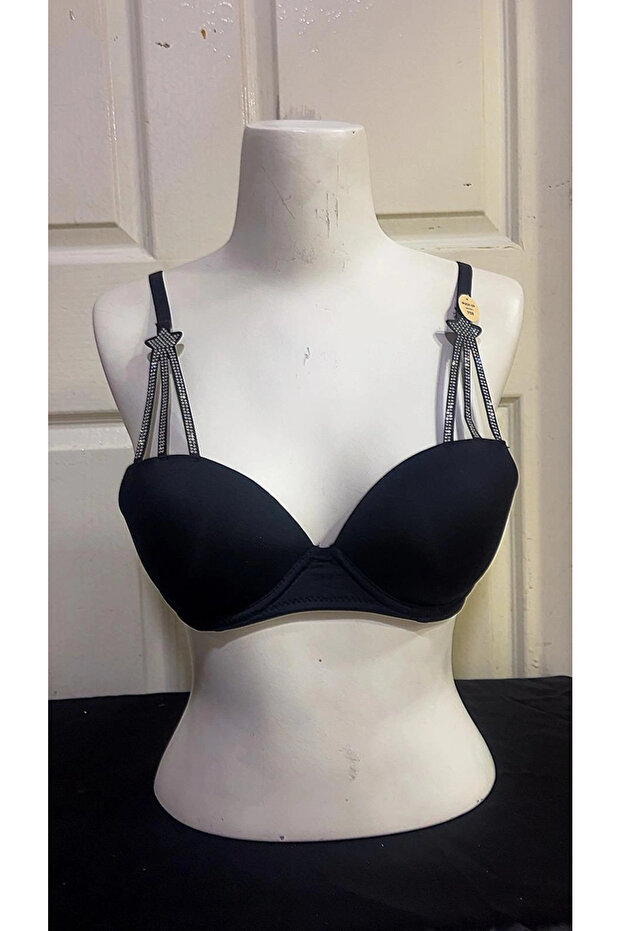 Triangle Cut Star Stone Detailed Half-Support Bra Set