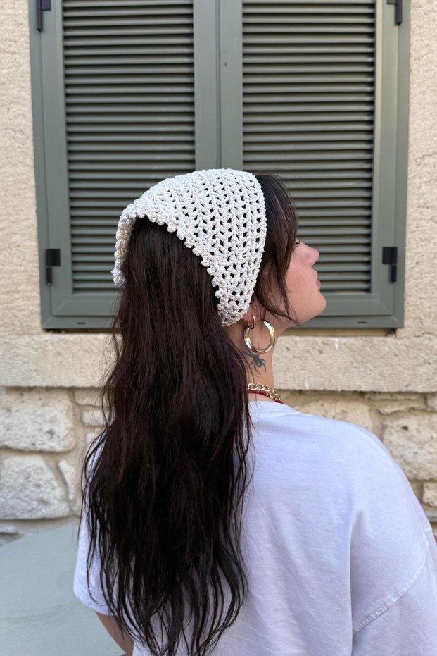 White Sequin Special Series Knitted Bandana - Hand Knitted Mesh Model Bohemian Bandana