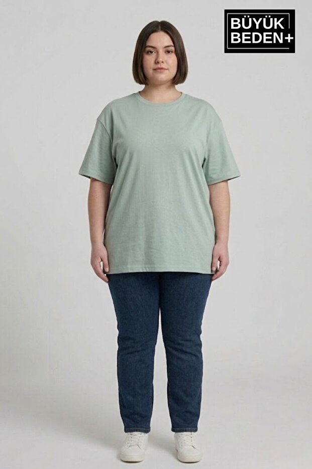 تي شيرت نسائي أساسي مقاس كبير - تي شيرت قطني سادة 3XL-6XL SPR26BTSK510
