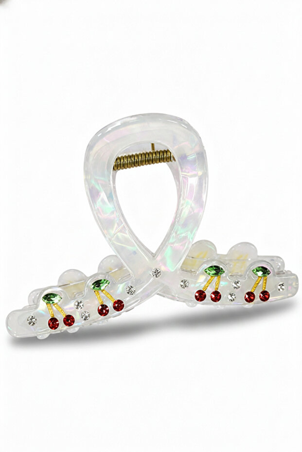 Sparkling Cherry and Stone Detailed Hair Claw Clip