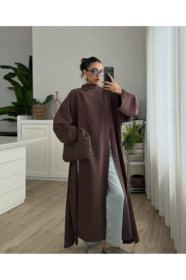 Brown Slit Design Abaya - 8515