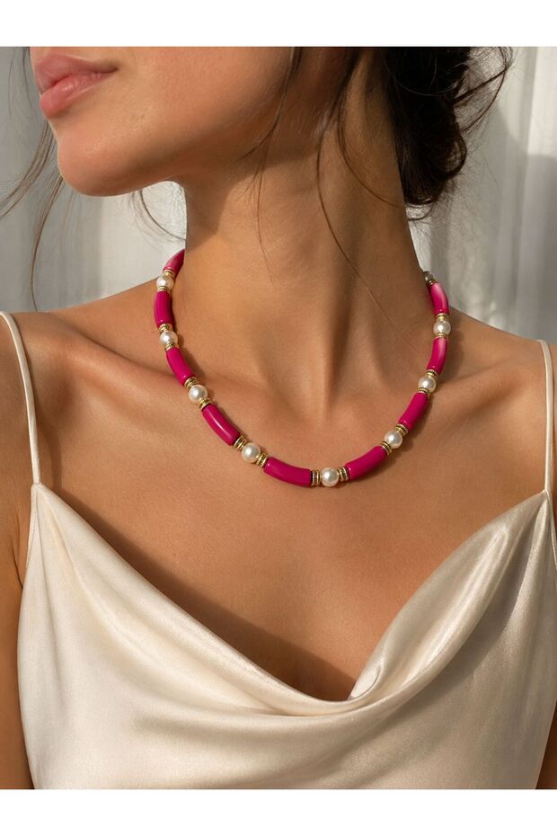 Beach Fashion Summer Pearl Pink Necklace 45-50 cm Adjustable