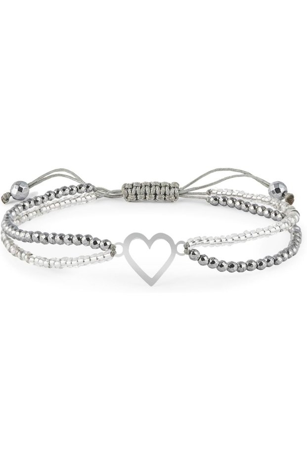 Ice Mini Heart Women's Bracelet, 925 Sterling Silver, Beaded Bracelet, with Czech Beads & Hematite, Handmade Adjustable Jewelry