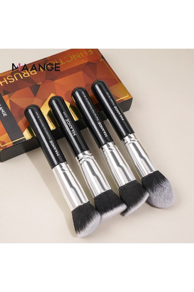 Black MAANGE 4Pcs Makeup Brushes with Case Foundation Concealer Powder Makeup Brush Soft Dense Brist