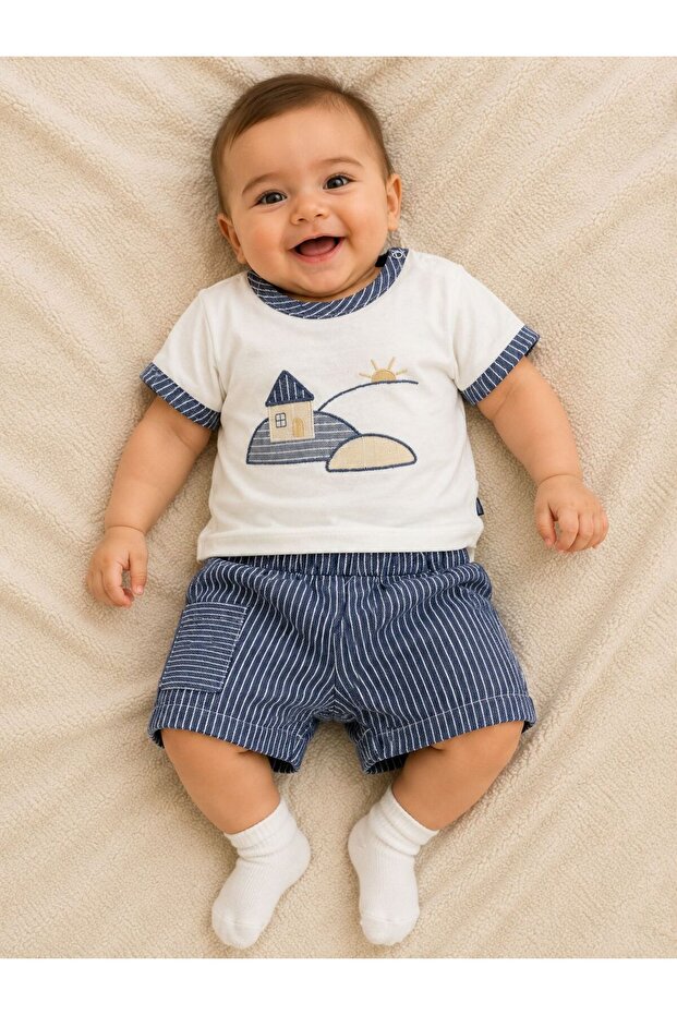 Baby Boy Soft Textured Shorts and T-Shirt Two-Piece Set