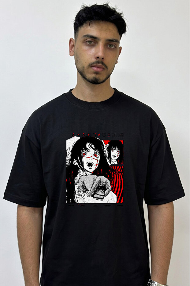 Chainsaw Man Reze Design Printed Oversize Black T-Shirt
