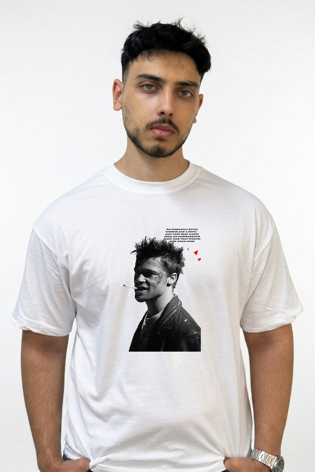 Tyler Durden_1 Design Printed Oversize White T-Shirt