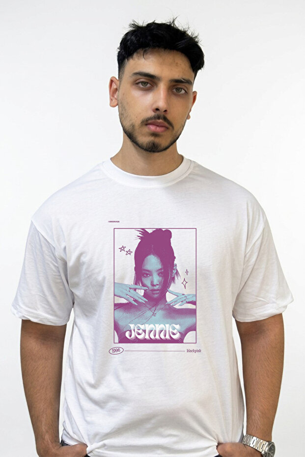 Jennie Blackpink Design Printed Oversize White T-Shirt