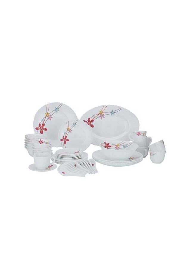 50 Pcs Opalware Dinner Set, RF10200 | Assorted Design | Lightweight, Beautiful Design Opal Dishes Sets Service for 6 Pink/Blue