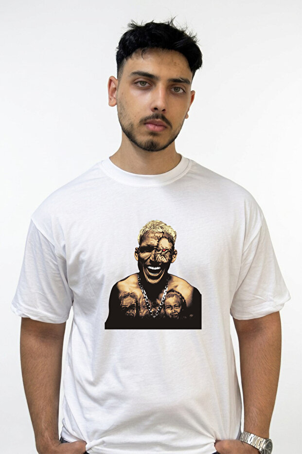 Lion Man Design Printed Oversize White T-Shirt