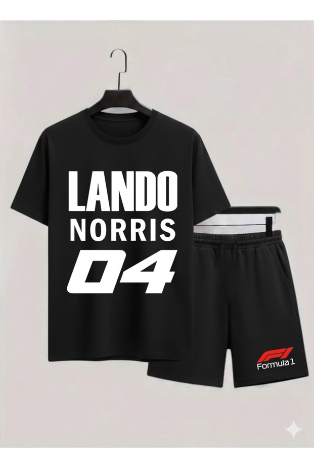 Lando Norris Printed 100% Cotton Crewneck Kids T-Shirt-Shorts F1 Dual Set