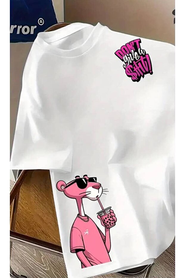 Llevani Double Pink Panther Printed Oversize Crew Neck T-Shirt
