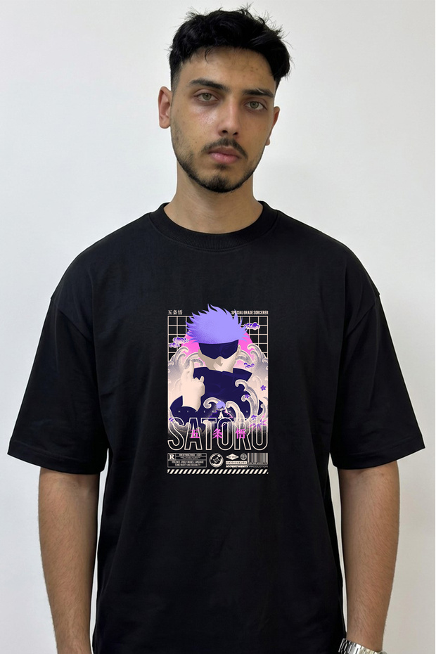 Gojo Satoru_15 Design Printed Oversize Black T-Shirt
