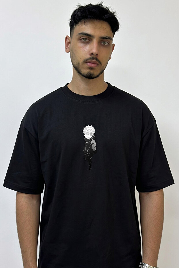 Gojo Satoru_2 Design Printed Oversize Black T-Shirt