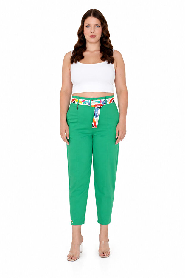 Plus Size Mom Belted High Waist Cotton Women's Pants