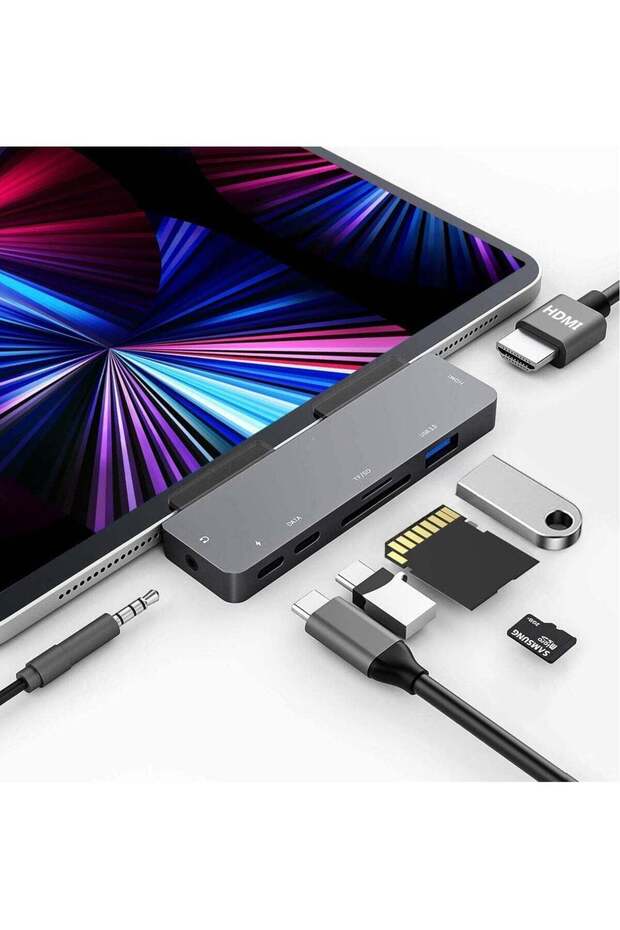 7 in 1 USB C Hub with 5 Gbps USB-C, 2 USB-A 3.0, PD 100W, 4K HDMI, SD/TF Card Reader