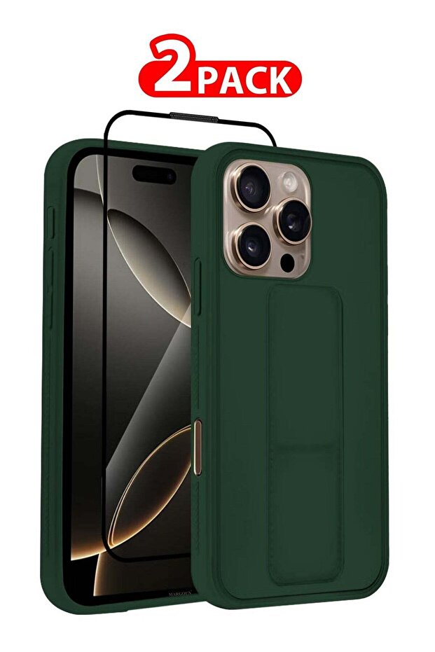 2-Pack Premium PU Leather Case & Screen Protector for iPhone 16 Pro Max – Shockproof, Anti-Scratch, Stand Function, Finger Grip Case Cover