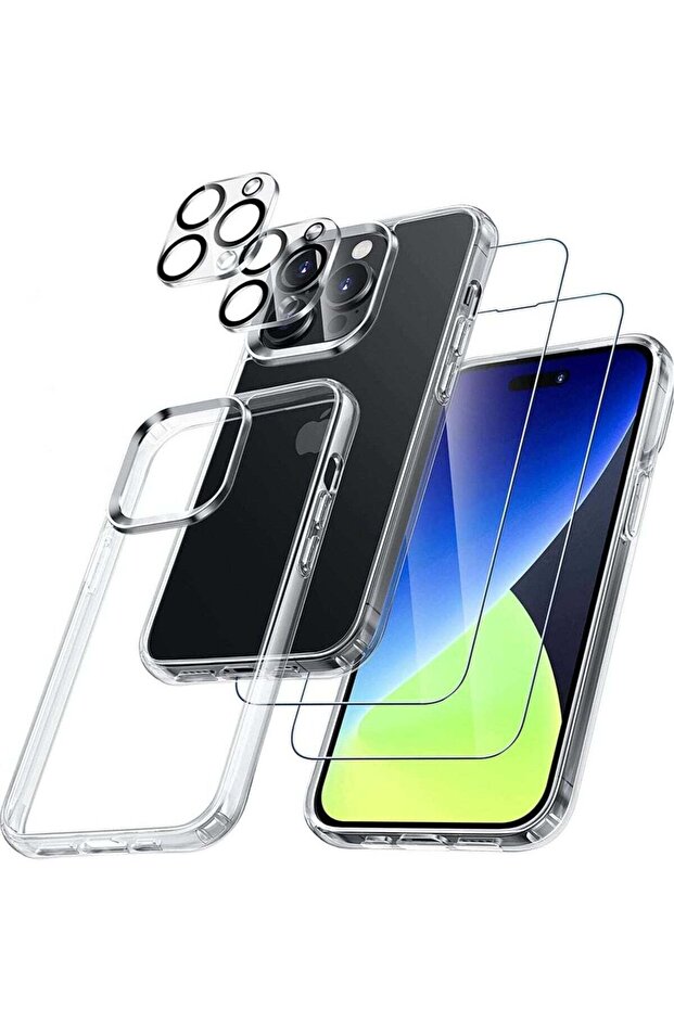 [5 in 1] iPhone 14 Pro Case 6.1 Inch with 2 Pack Tempered Glass & Camera Lens Protector Clear