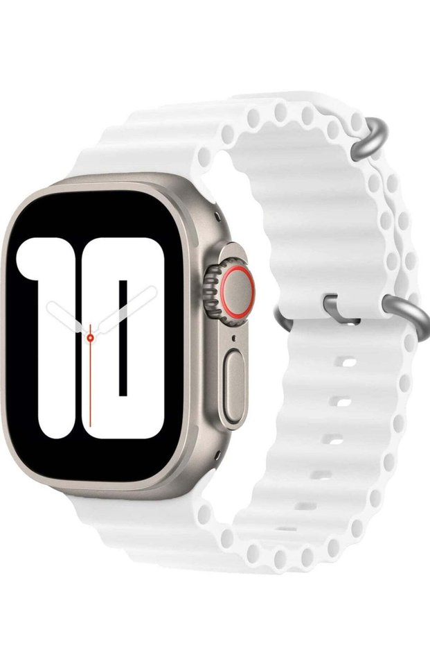 Ocean Band Compatible with Apple Watch Ultra 49mm 45mm 44mm 42mm, Silicone Sports Band, White