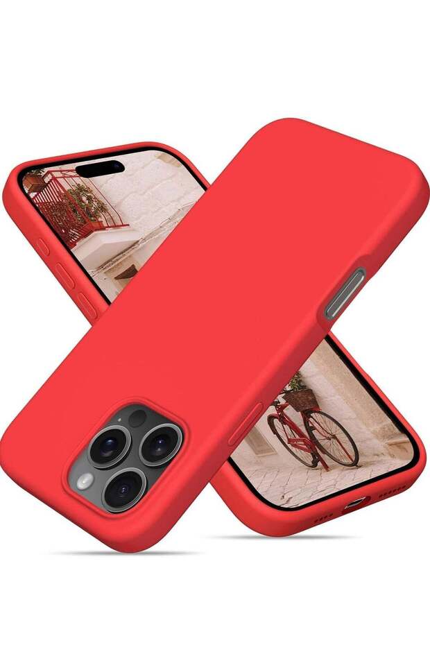 iPhone 16 Pro Max Soft Liquid Silicone Gel Case - Full Body Shockproof Protection with Matte Finish & Microfiber Lining (Red)