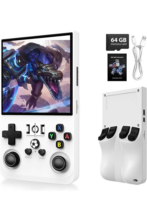 R36T Retro Handheld Gaming Console with Built-in Classic Games, 3.5" IPS Display, Portable Game Player, Long-Life Rechargeable Battery, Smooth System Performance – White
