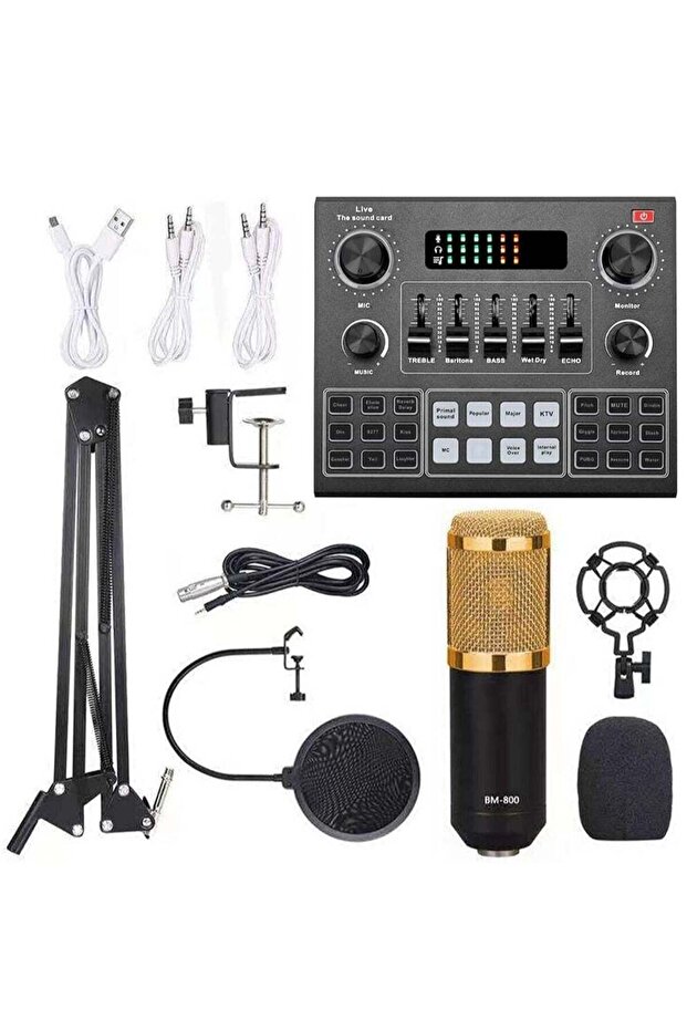 Multifunctional Live V9 Sound Card and BM800 Suspension Microphone Kit Broadcasting Condenser Microphone Set