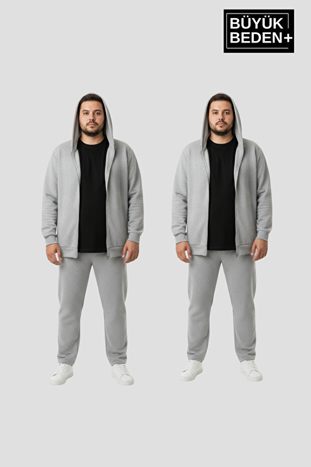 Men's Plus Size Zippered Hooded 2-Piece Set Thin Sweatshirt Cardigan - Comfortable Fit Spr26Bhr960+2