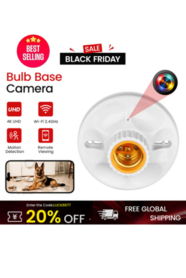 كاميرا E27 WiFi 5MP على شكل لمبة، 1080P HD، رؤية ليلية، كشف الحركة، مصدر طاقة على مدار الساعة طوال أيام الأسبوع