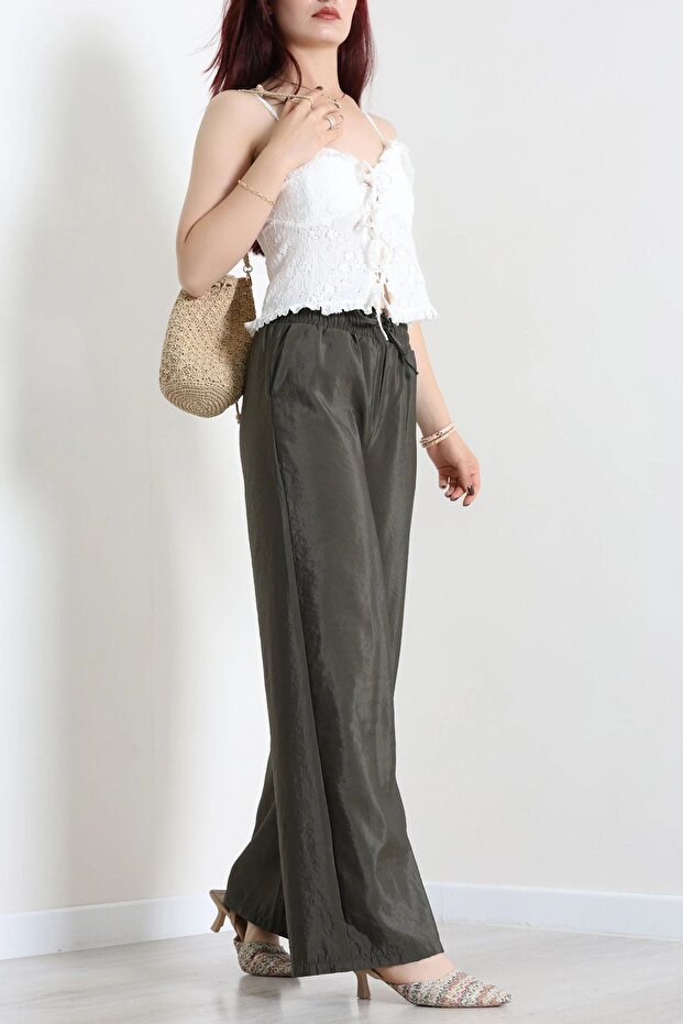 Modal Fabric Wide Leg Trousers Khaki - 53650.1837.