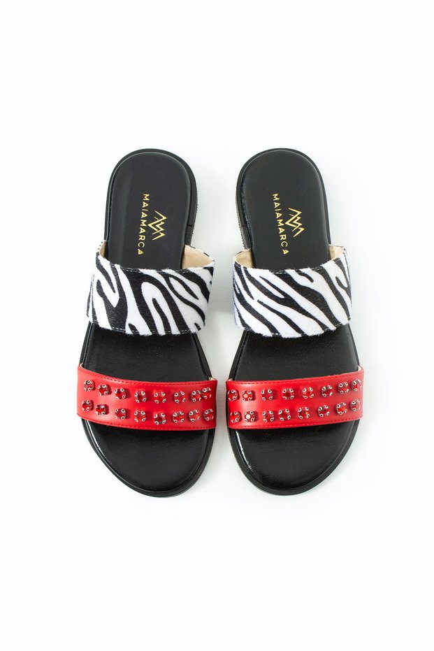 Maia Liva Stone Slippers - Zebra Red