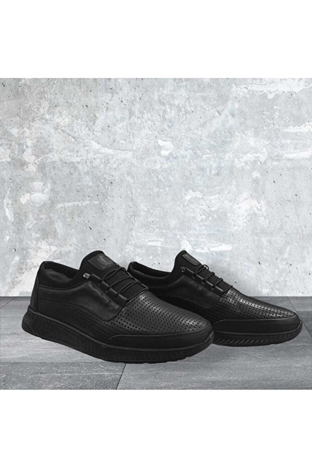 706L Black Perforated Air-Permeable Leather Orthopedic Plus-Size Men's Sneakers